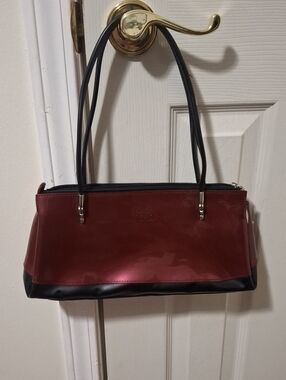 Beijo Burgundy and Black Baguette Style Bag